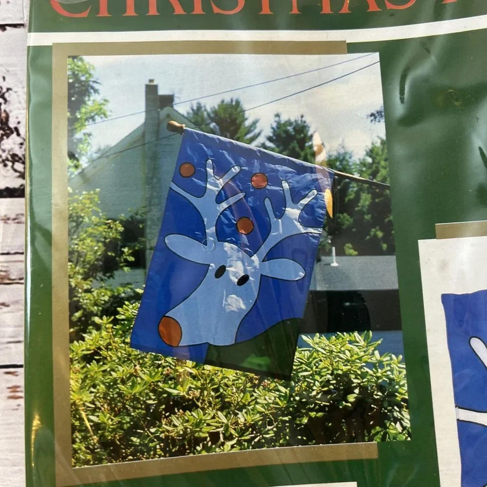 Vintage Nylon Reindeer Christmas Large House Flag Banner 28 x 40 1993 New NIP‎